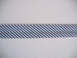 Donkerblauw/wit gestreept biaisband.  100% katoen  20 mm. breed