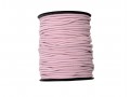 Zacht roze koord elastiek van ca 3 mm. doorsnee.  Een rol van 50 meter en de prijs is per rol.