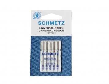 Schmetz naaimachine naalden. Universeel 130/705H  Naalddiktes: 2 van 70/10  2 van 80/12  1 van 90/14  Doosje met 5 naalden