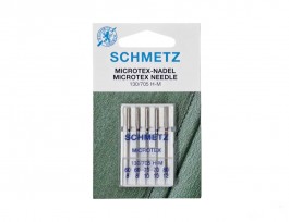 Schmetz microtex naalden voor dichtgeweven stoffen. 130/705 H-M. 2 van 60/08  2 van 70/10  1 van 80/12  Doosje met 5 naalden