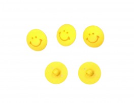 Smiley kunststof knoop geel  13 mm doorsnee.  Op een steeltje