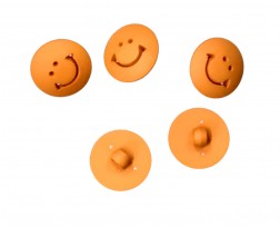 Smiley kunststof knoop oranje  16 mm doorsnee.  Op een steeltje