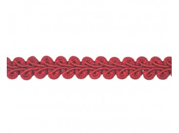 Chanelband warm rood  Breedte: 10 mm. Wordt meestal decoratief gebruikt voor bijvoorbeeld kleding, kussens, gordijnen,  etc