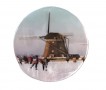 Knoop met wintertafereel: Molen in de winter met schaatsers  Parelmoerlook.  Doorsnee 35mm  Kunststof/metaal