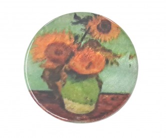 Knoop met zonnebloemen in een vaas  Parelmoerlook  Doorsnee 35 mm  Kunststof en metaal