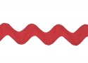 Zigzagband rood  Breedte ongeveer 12 mm. (Gemeten aan de buitenkant van de boogjes)  De golf is ongeveer 6 mm breed.  