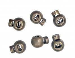 Koordstopper grote bol met 1 gat  Goud  Doorsnee bol 18 mm  Lengte 22 mm  Kunststof met een metalen veertje.